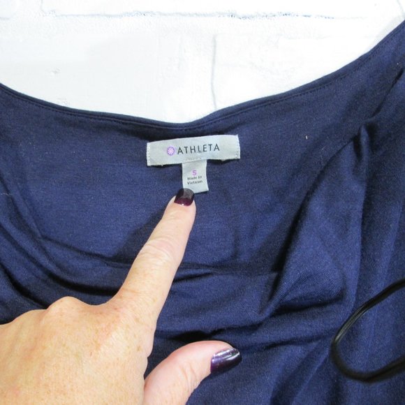 Athleta Solstice Navy Cowl Neck Wool Blend Ruched Dress - Picture 4 of 4